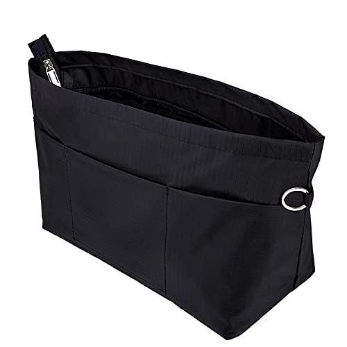 Handbag Tote Purse Organizer Insert, Large, Black | Bag Divider Liner Shaper Separator in Bag with Zipper, 11 Pockets Compartments - color: Black, size: Large