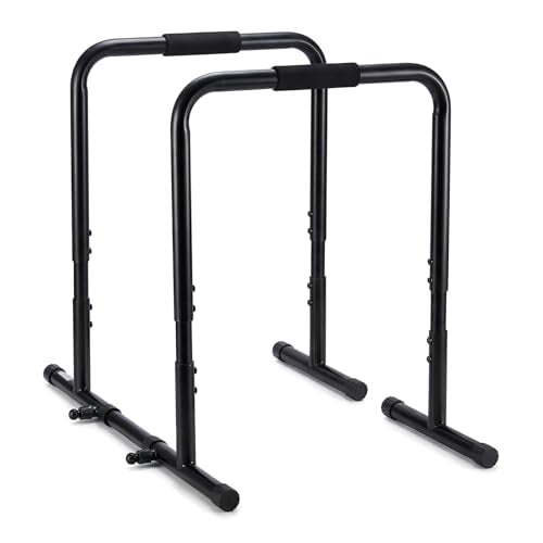 OLIXIS Dip Bar, Adjustable Heavy Duty Dip Bar Station with Soft High-Density Foam Handles, Stabilizer Parallel Parallette Bar Fitness Equipment for Home, Gym, Patio, Office - color: Pitch Black