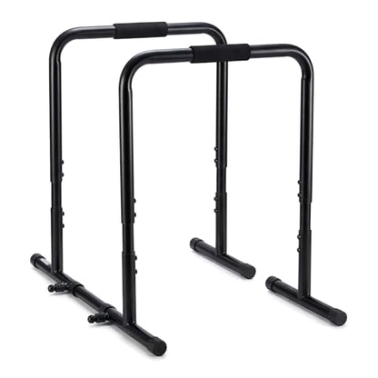 OLIXIS Dip Bar, Adjustable Heavy Duty Dip Bar Station with Soft High-Density Foam Handles, Stabilizer Parallel Parallette Bar Fitness Equipment for Home, Gym, Patio, Office - color: Pitch Black