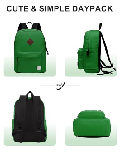 VASCHY Lightweight Backpack for School, Classic Basic Water Resistant Casual Daypack for Travel with Bottle Side Pockets (Green) - color: 16-green