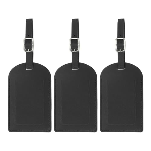 PATIKIL Luggage Tags for Suitcases, 3 Pack Premium PU Leather Baggage Tags Privacy Protection Luggage Identifier Travel Bag Labels, Black - color: Black