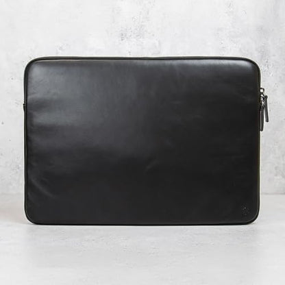 Casemade Real Leather Laptop Case/Zipped Folio Bag with Inner Pocket & Wool Lining Compatible with Apple MacBook, HP, Dell, Asus, Levovo (16 Inch - Black) - color: Black, size: 16 Inch
