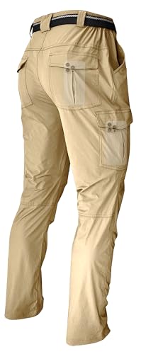 Men's Hiking Pants Lightweight Quick Dry Water Resistant Fishing Travel Climbing Outdoor Stretch Cargo Work Pants - color: Khaki, size: 30W x 30L