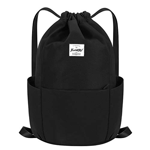 XEYOU Drawstring Sports Backpack Lightweight Gym Yoga Sackpack Shoulder Rucksack Casual Outdoor Daypack for Women and Men | Lightweight - color: Black