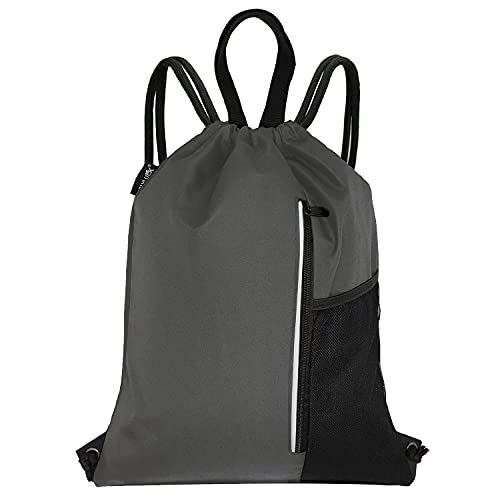 HOLYLUCK Drawstring Backpack Gym Bag For Men Women, String Beach Swim Sports Backpack - color: Dark Grey, style: Standard Drawstring