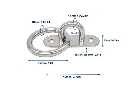 Stainless Steel Ceiling Hooks & Wall Hangers with Rings - Heavy Duty M6 Screw Mount, Rust-Proof Anchor Straps for Garage, Outdoor, Storage (4-Pack) - size: M6 With Ring