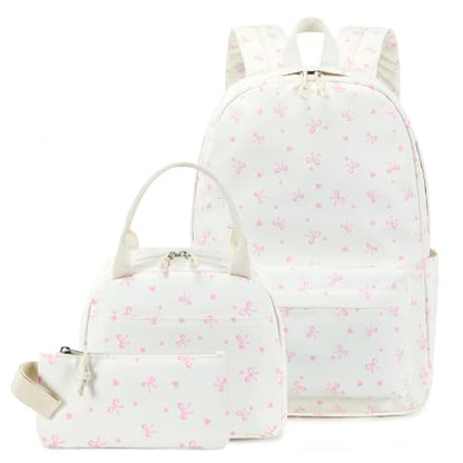 CAMTOP Girls Backpack with Lunch Box Set, Cute Bow School Backpack for Kids, 3-in-1 Lightweight Lunch Bag and Pencil Pouch - color: Bowknot
