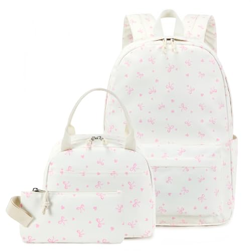 CAMTOP Girls Backpack with Lunch Box Set, Cute Bow School Backpack for Kids, 3-in-1 Lightweight Lunch Bag and Pencil Pouch - color: Bowknot