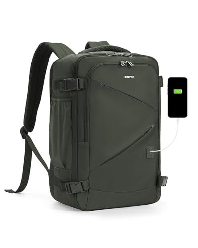 ECOHUB 17" Small Unisex Travel Backpack United Airlines Approved 17x10x9 Friendly Suitcase Anti-Theft Lockable Zippers Style Personal Item Bag Travel Essentials with 12 Pockets Water Resistant, Green - color: Green, size: 17 inch underseat