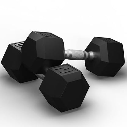 GRETERST Dumbbells Set Rubber Coated Hex Hand Weights Exercise & Fitness for Home Gym Workouts Strength Training Equipment, Black, 5LB