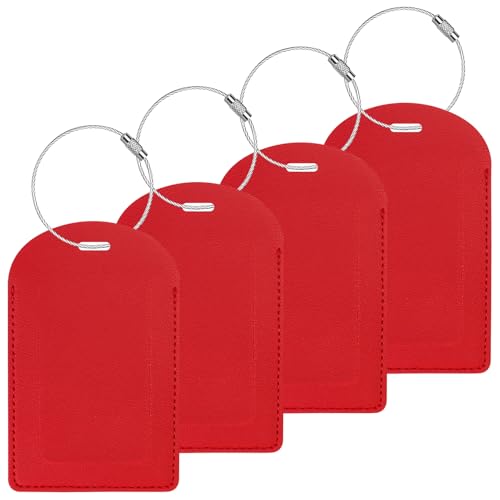 Gloppie Luggage Tags 4 Pack TSA Approved Luggage Tag for Suitcase PU Leather Travel Bag Tags Name Tags with Privacy Cover Red - color: Red