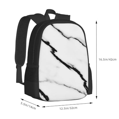 Lightweight Polyester Daypack White Marble Print, Anti Theft Large Capacity Travel Hiking Backpack Unisex Carry On Bag for Outdoor Commute Business Use - color: Design (541)