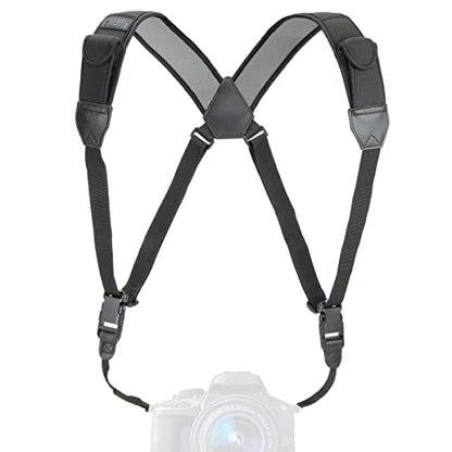 USA Gear DSLR Camera Strap Chest Harness with Quick Release Buckles, Black Neoprene Pattern and Accessory Pockets - Compatible with Canon, Nikon, Sony and More Point and Shoot and Mirrorless Cameras - color: Black
