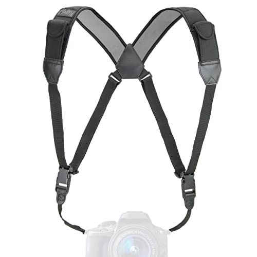 USA Gear DSLR Camera Strap Chest Harness with Quick Release Buckles, Black Neoprene Pattern and Accessory Pockets - Compatible with Canon, Nikon, Sony and More Point and Shoot and Mirrorless Cameras - color: Black