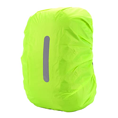 Backpack Rain Cover with Reflective Strip,1-Piece Medium (M) Fitted Water-Resistant Shell for Commuting and Outdoor Travel in Neon Green