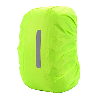 Backpack Rain Cover with Reflective Strip,1-Piece Medium (M) Fitted Water-Resistant Shell for Commuting and Outdoor Travel in Neon Green