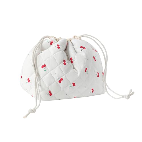 uekeboag Cotton Quilted Drawstring Makeup Bag with Canvas Lining,Coquette Aesthetic Cute Travel Toiletry Bag,Drawstring Gift Bag for Women and Girls(01Cherry) - color: 01Cherry