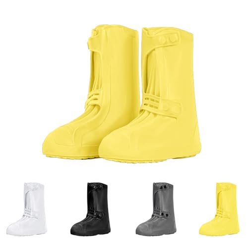Waterproof Shoe Covers Non-Slip Rain Shoe Covers Reusable Silicone Shoes Covers For Rain Resistant Rain Boots For Men Women Outdoor Overshoes Protection - color: Yellow-02, size: M (Kid 3.5Y-5Y / Women 4.5-5.5)