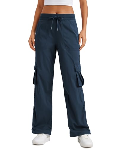 CRZ YOGA Lightweight Cargo Casual Pants for Women 30" - Ruched Straight Leg Travel Athletic Hiking Joggers - color: Ink Blue, size: Large
