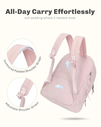 Hynes Eagle Travel Laptop Backpack Quilted College Backpack for Women Puffer Casual Daypack Personal Item Bag for 16 Inch Light Pink - color: Light Pink