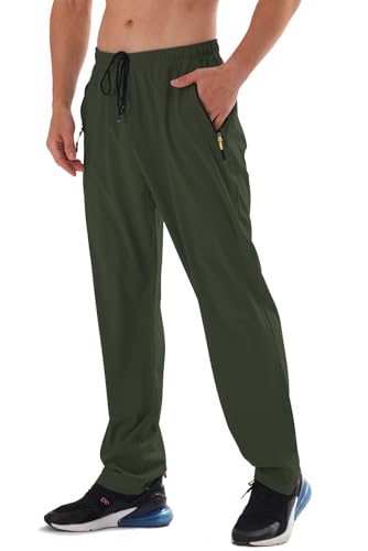 Men's Elastic Waist Hiking Pants Water Resistant Quick-Dry Lightweight Outdoor Sweatpants with Zipper Pockets - color: Armygreen, size: Medium