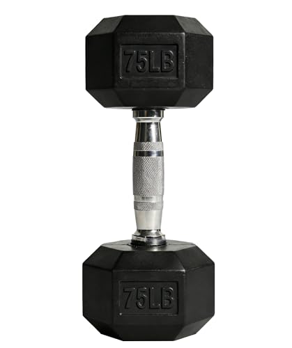 Dumbbells Set Rubber Hex Weights for Home Gym Durable Construction Convenient Storage Space Saving Design Complete Weight Set Barbell Coated for Exercise Training - style: 75 lb single