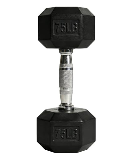 Dumbbells Set Rubber Hex Weights for Home Gym Durable Construction Convenient Storage Space Saving Design Complete Weight Set Barbell Coated for Exercise Training - style: 75 lb single