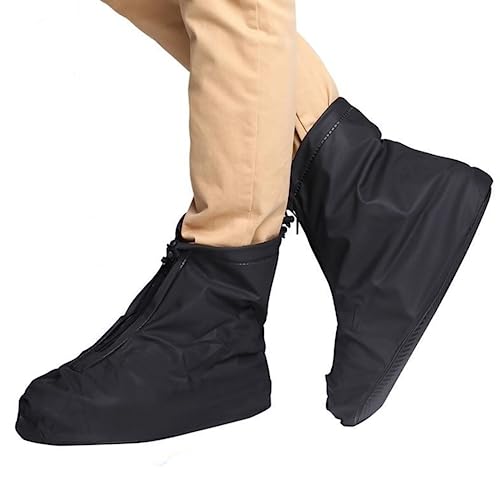 Waterproof Shoe Covers, Reusable Foldable Slip Proof Bottom Overshoes with Zipper, Keep Shoes Dry for Cycling Fishing Walking in Rain Snow and Mud (Black Short Boot, XL)