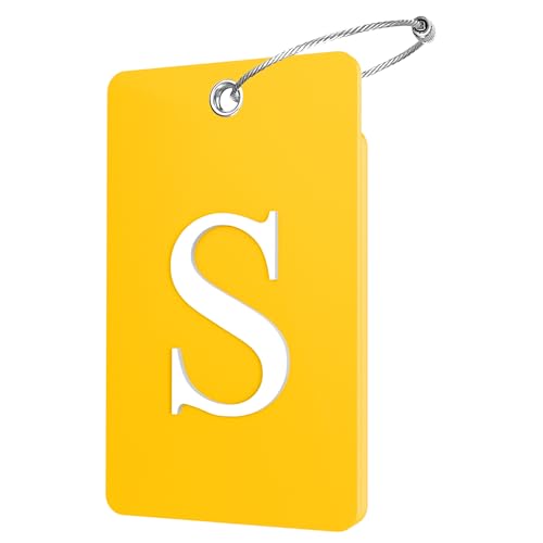 Gostwo 2 Pack Luggage Tags for Suitcases, 26 Initial Letter Travel Luggage Baggage Identification Labels ID Tag Fully Bendable Tags with Stainless Steel Loop (Yellow) (Letter S) - color: Yellow, size: Large S
