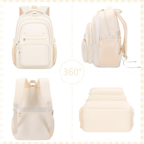 PRAGARI Cute Backpack for School Girls Aesthetic Backpack Women College Bookbag Large Students Laptop Bag Travel Casual Daypack - color: Beige