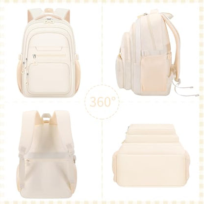 PRAGARI Cute Backpack for School Girls Aesthetic Backpack Women College Bookbag Large Students Laptop Bag Travel Casual Daypack - color: Beige