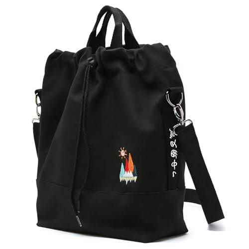 Togood Canvas Crossbody Bag for Women Tote Bags Casual Shoulder Hobo Purse with Embroidery,Vintage Boho Work Travel Everyday - color: Black