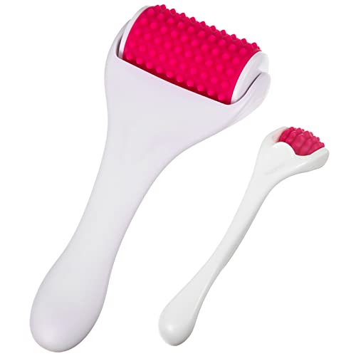Tondiamo 2 Pcs Muscle Roller Gift Fascia Stick Cellulite Face Muscle Body Massage Roller Massage Tool for Relief Neck Arm Back Leg Body Deep Release(White,Silicone) - color: White, Rosy, style: Silicone