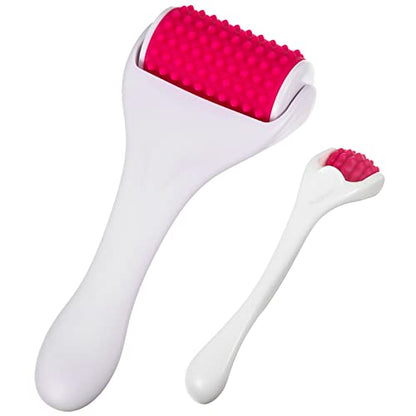 Tondiamo 2 Pcs Muscle Roller Gift Fascia Stick Cellulite Face Muscle Body Massage Roller Massage Tool for Relief Neck Arm Back Leg Body Deep Release(White,Silicone) - color: White, Rosy, style: Silicone