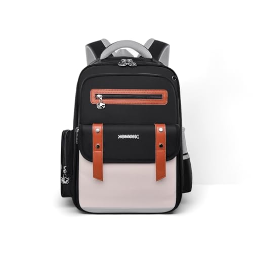 Kids Backpack for Kids, Lightweight Waterproof Black White Backpack for School, Kindergarten Elementary School Students Boys & Girls Backpack with Safety Whistle and Includes a Detachable Waist Belt - color: Black