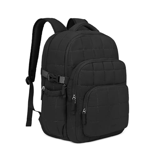 CLUCI 17.3 Inch Laptop Backpack for Women, Anti Theft Travel Backpack, Puffer Quilted Work Backpack, Water Resistant College Bookbag, Carry on backpack with RFID (Black) - color: Black