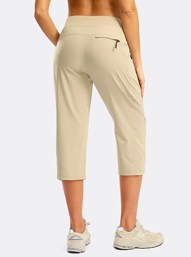 G Gradual Women's Capri Pants with 3 Zipper Pockets Lightweight Quick Dry Hiking Travel Capris Pants for Women Casual Summer - color: Khaki, size: Small