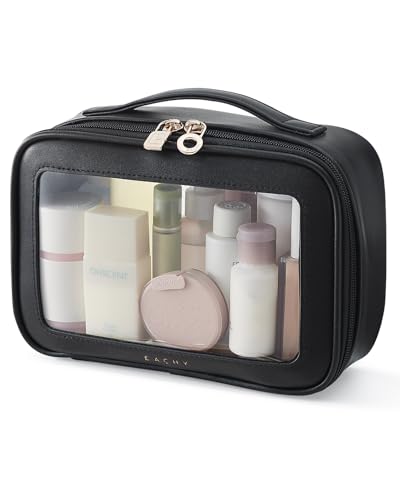 EACHY Clear Makeup Bag Cosmetic Organizer, Waterproof Travel Cosmetic Case with Zipper for Women, Transparent Toiletry and Skincare Pouch, Portable Car or Purse Bag for Travel Essentials - color: Black, size: Medium