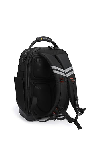 HY Toolbags Tech Pac Pro Professional Tool Backpack with 49 Pockets, Black Nylon, Waterproof Base, Heavy Duty Zipper, 32L Capacity, Tool Organizer for Electrician and HVAC