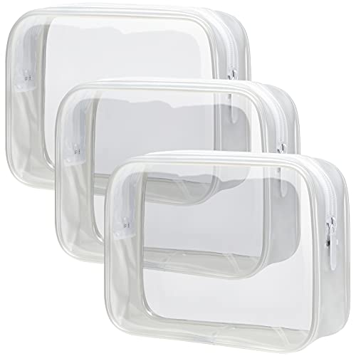PACKISM Clear Toiletry Bag - 3 Pack TSA Approved Toiletry Bag Quart Size Bag, Travel Makeup Cosmetic Bag for Women, Carry on Airport Airline Compliant Bag, White - color: Y- Bright White, size: Medium Set (Standard)