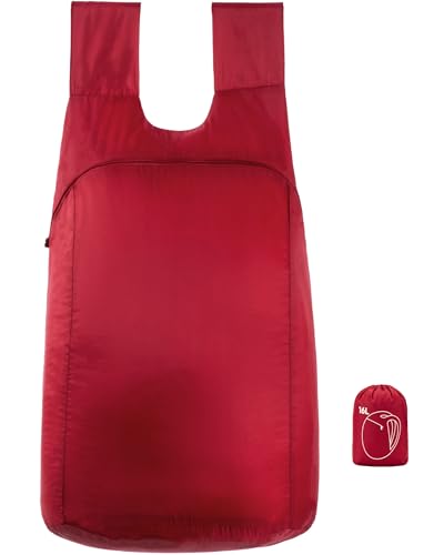 Nanobag Daypack - Ultralight 16L Foldable Travel & Hiking Backpack, Reusable, Packable, Collapsible Bag for Men & Women - color: Burgundy