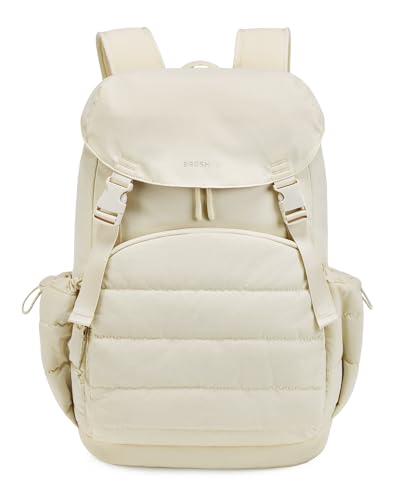BAGSMART College Laptop Backpack, Large Opening Travel Backpack for Women, Outdoor Backpack for 15.6 Inch Laptop, Beige - color: Beige