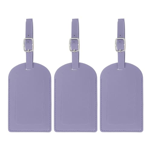 PATIKIL Luggage Tags for Suitcases, 3 Pack Premium PU Leather Baggage Tags Privacy Protection Luggage Identifier Travel Bag Labels, Purple - color: Purple