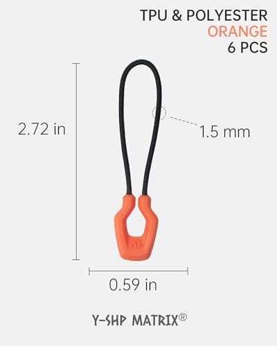Y-SHP MATRIX Zipper Pulls 6-Pack TPU Polyester Replacement EDC Orange - color: Orange