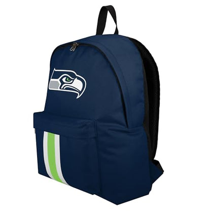 FOCO NFL Officially Licensed Team Color Primary Logo Solid Stripe Football School Bag Travel Backpack - Seattle Seahawks - Navy - color: Seattle Seahawks