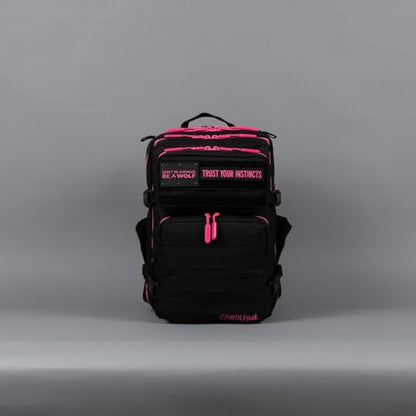 WOLFpak 25L Athletic Gym Backpack (Black Neon Pink) Durable 1000D Waterproof Oxford Material with MOLLE Webbing, Laptop Pocket & Dual Cup Holders - color: Pink Neon