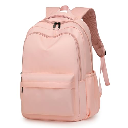 Cute College Backpack for School Aesthetic Backpack for Teen Girls Students Laptop Bag Large Capacity Bookbags Kids Travel Lightweight Backpacks for Casual Daypacks School Bag Solid Color(Pink) - color: Pink