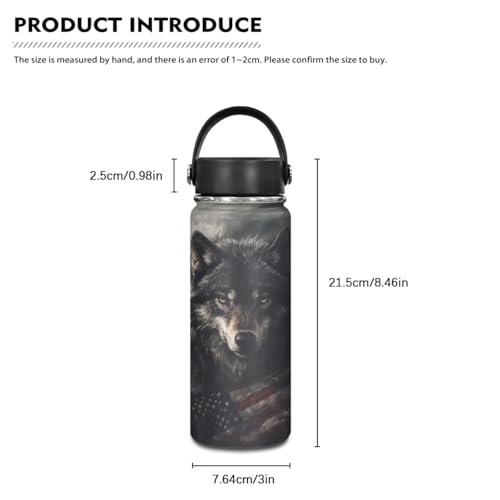 Flashideas American Flag Wolf Backpack for Boys Kids Backpack with Lunch Box 32 oz Water Bottle and Water Bottle Sleeve 4Pcs Set 17" Lightweight Bookbag with Compartments for School Sturdy School Bag - color: American Flag Wolf