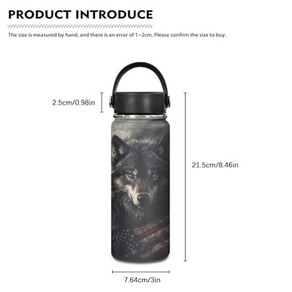 Flashideas American Flag Wolf Backpack for Boys Kids Backpack with Lunch Box 32 oz Water Bottle and Water Bottle Sleeve 4Pcs Set 17" Lightweight Bookbag with Compartments for School Sturdy School Bag - color: American Flag Wolf