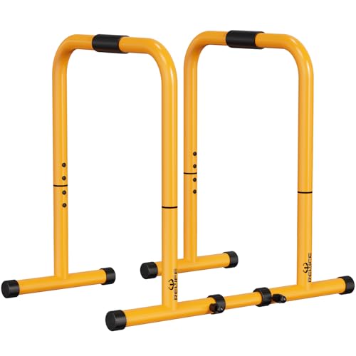 RELIFE REBUILD YOUR LIFE Dip Station Functional Heavy Duty Dip Stands Fitness Workout Dip bar Station Stabilizer Parallette Push Up Stand - color: Yellow